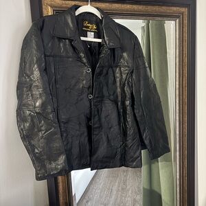 Unisex Vintage 100% Leather Jacket -  Large